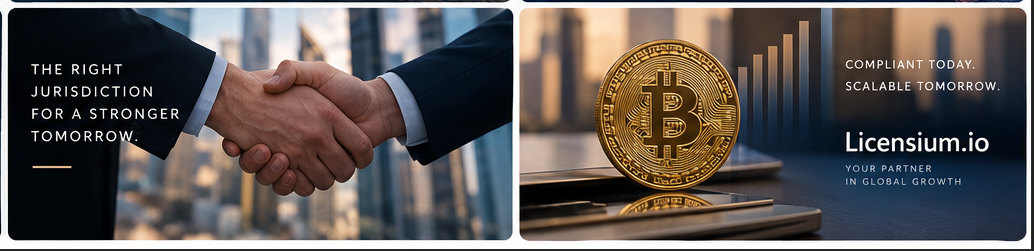 Business handshake and Bitcoin symbol representing a compliant long-term crypto growth strategy