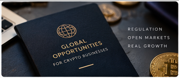 Passport with a globe symbol representing regulated cross-border crypto market access
